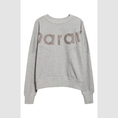 French Style Glitter Print Fleece Sweatshirt