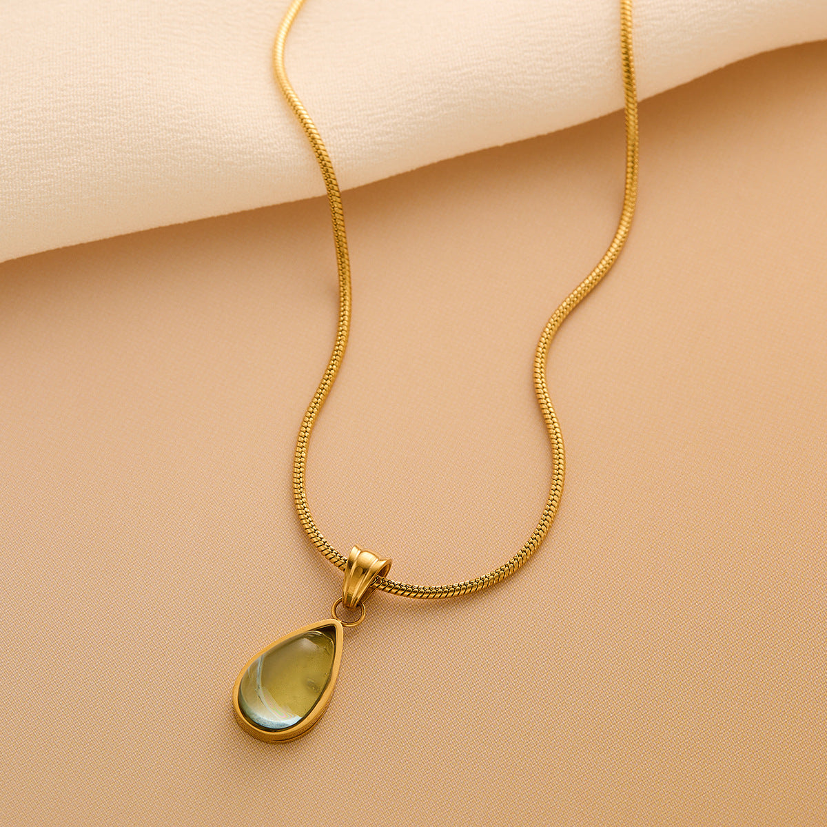 French Style Green Water Drop Titanium Steel Necklace