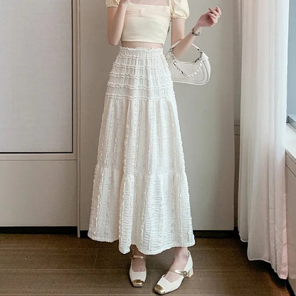 French Style High Waist Textured Skirt