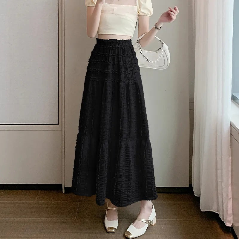 French Style High Waist Textured Skirt