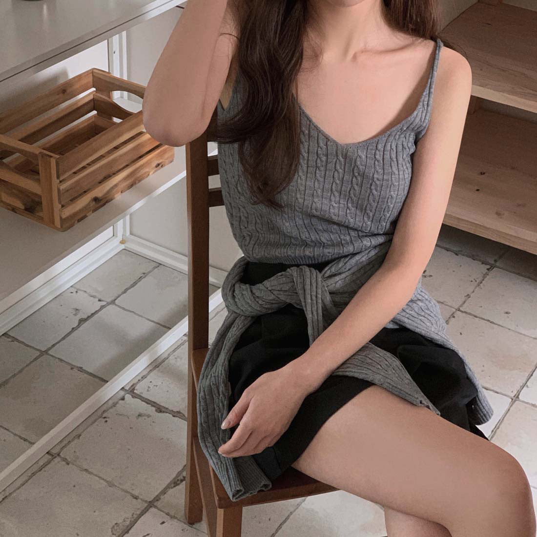 French Style Knitted Camisole and Cardigan Two-Piece Set