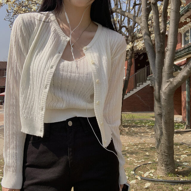 French Style Knitted Camisole and Cardigan Two-Piece Set
