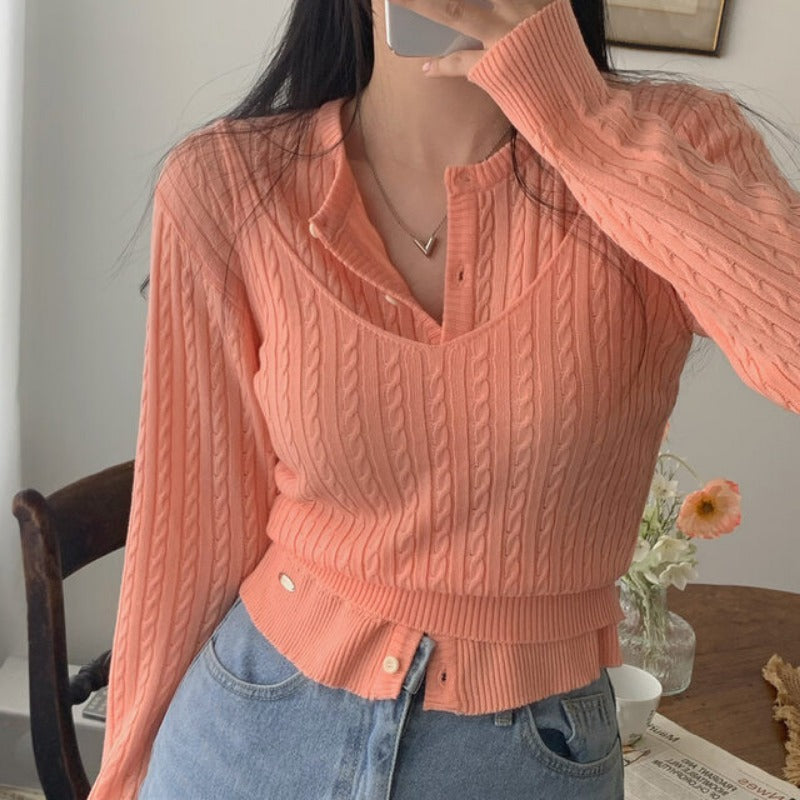 French Style Knitted Camisole and Cardigan Two-Piece Set