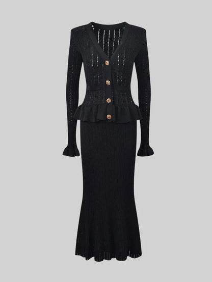 French Style Knitted Cardigan and Skirt Set