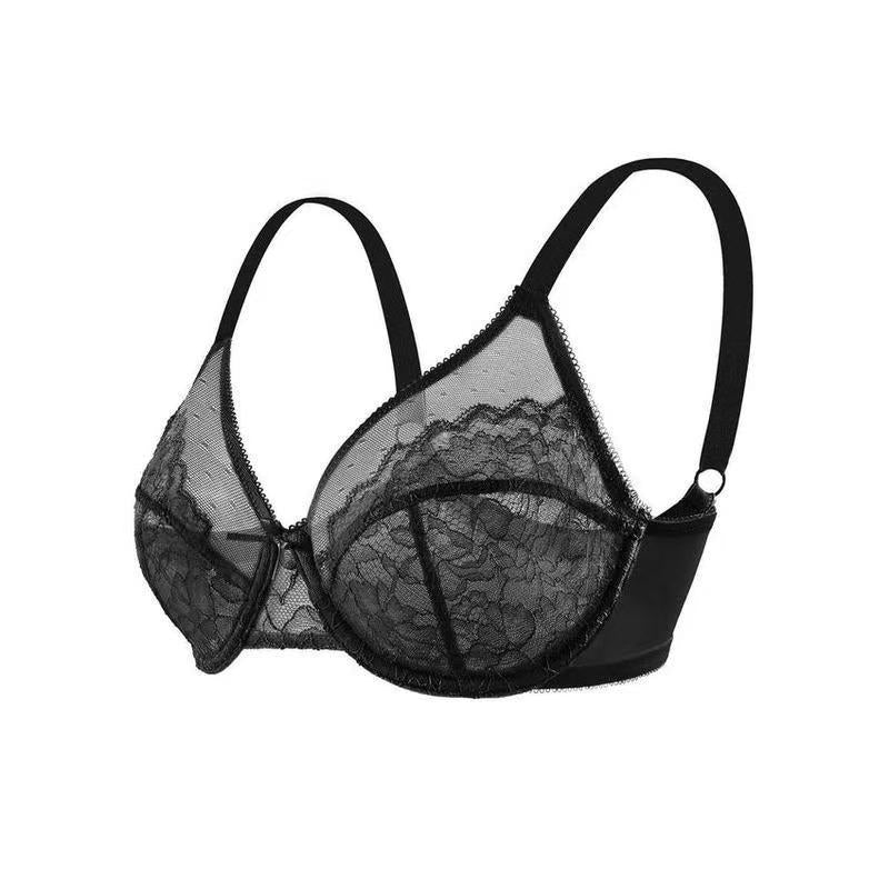 French-style lace bra, ultra-thin mesh gathering underwear
