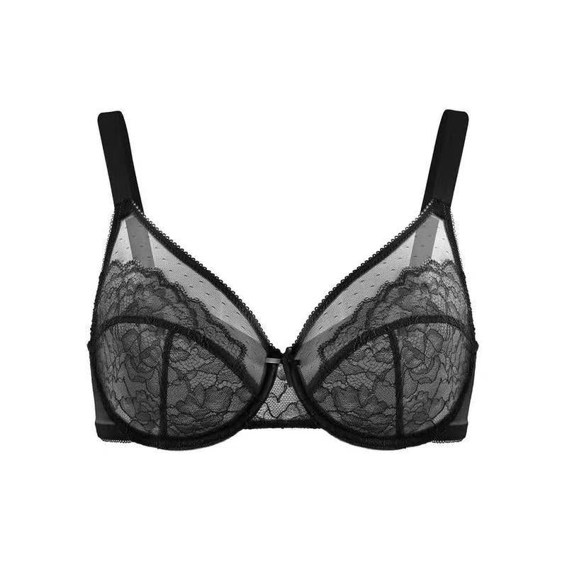 French-style lace bra, ultra-thin mesh gathering underwear