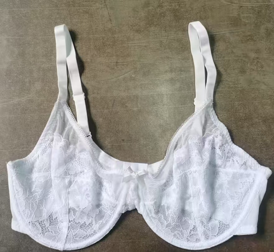 French-style lace bra, ultra-thin mesh gathering underwear