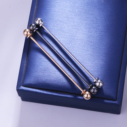 French Style Metal Collar Pin with Chain Tassel