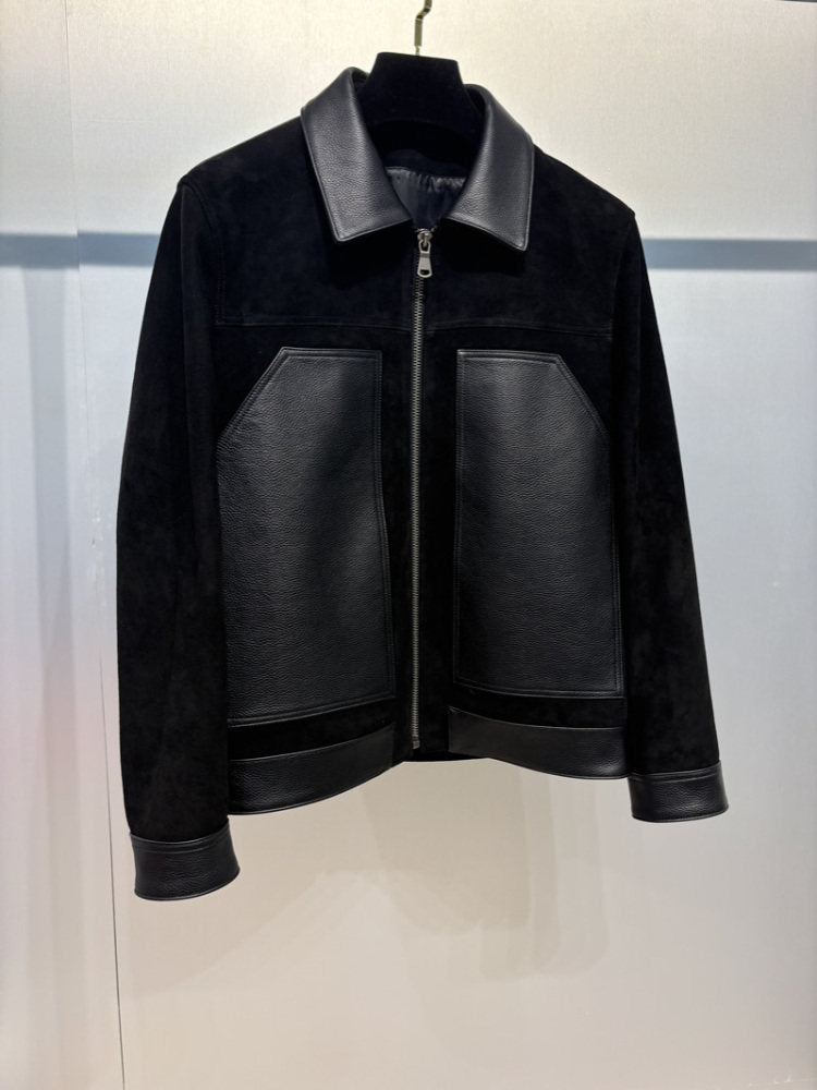 French-style minimalist leather jacket coat