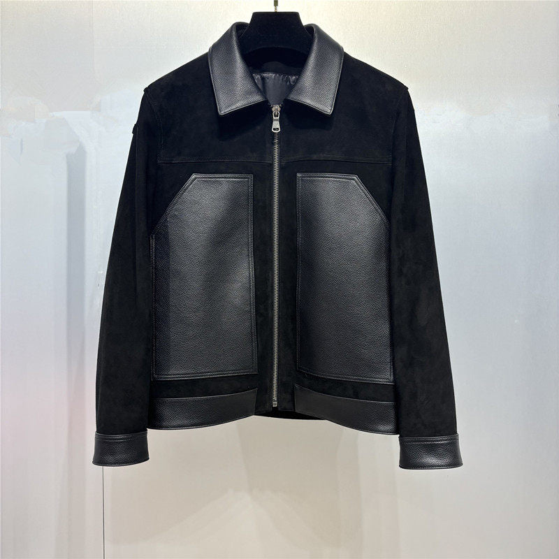 French-style minimalist leather jacket coat