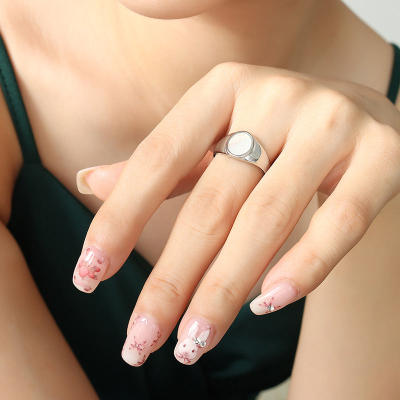 French Style Natural Seashell Titanium Steel Gold Plated Ring
