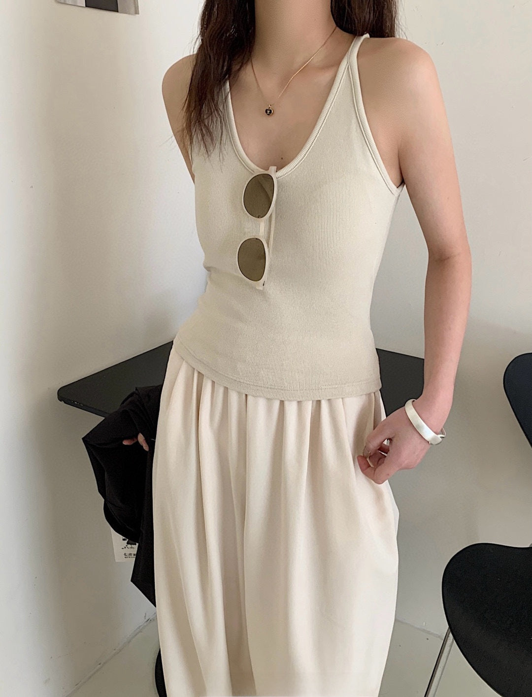 French-style neckless blouse