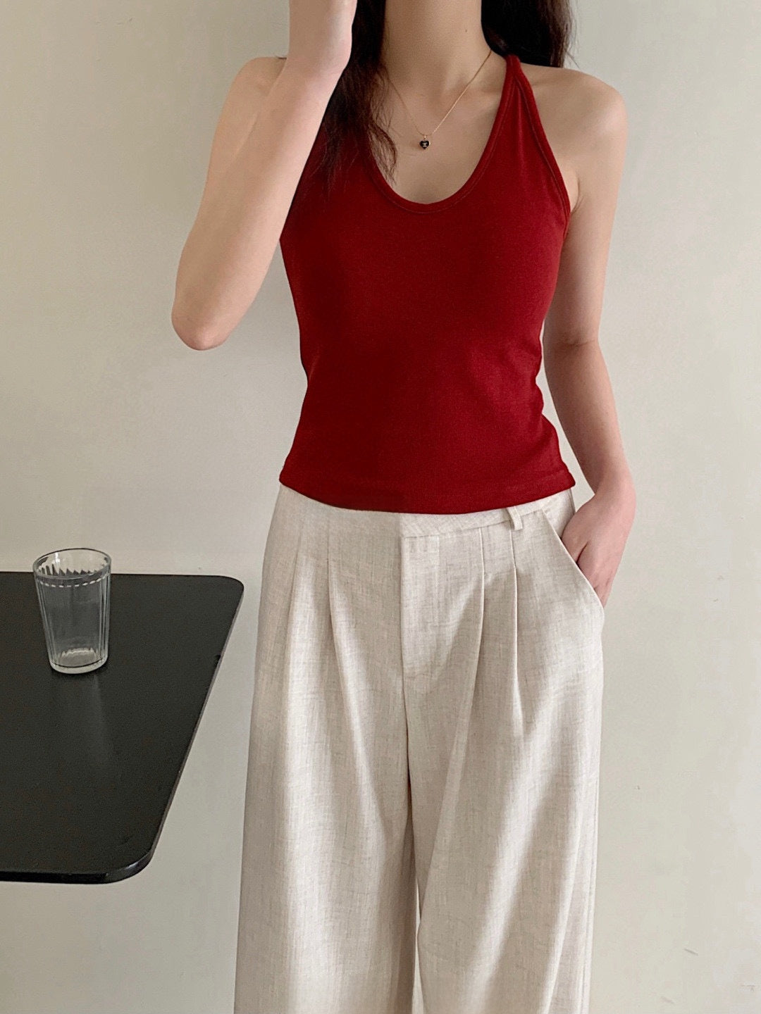 French-style neckless blouse