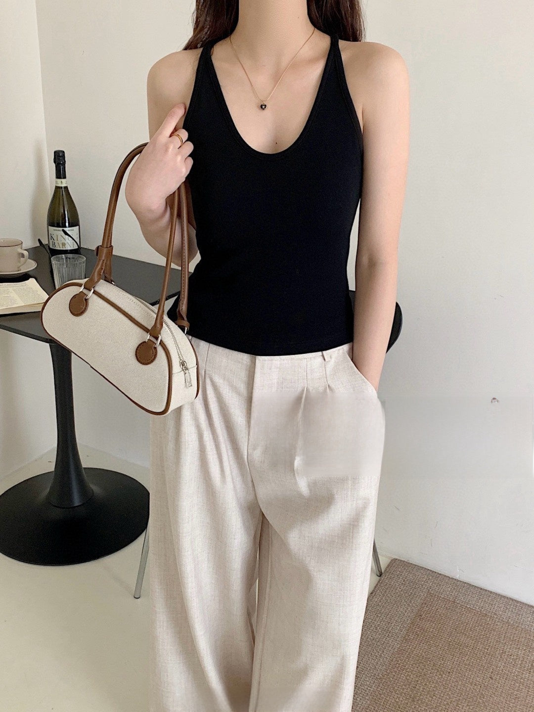 French-style neckless blouse
