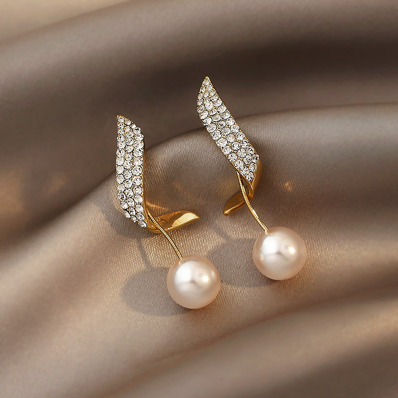 French Style Pearl Tassel Earrings with 925 Silver Needles