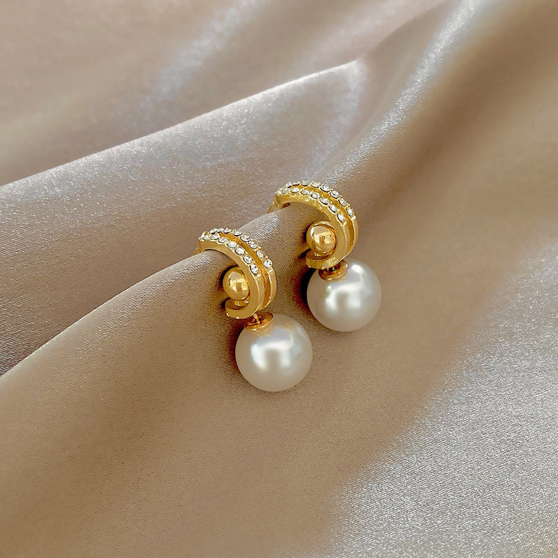 French Style Pearl Tassel Earrings with 925 Silver Needles