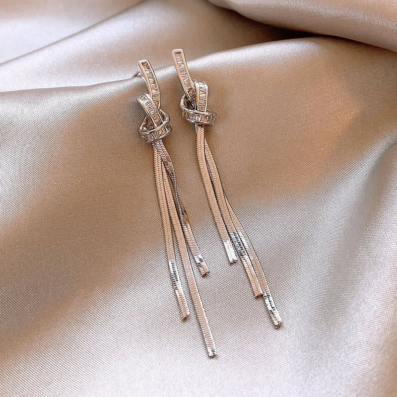 French Style Pearl Tassel Earrings with 925 Silver Needles