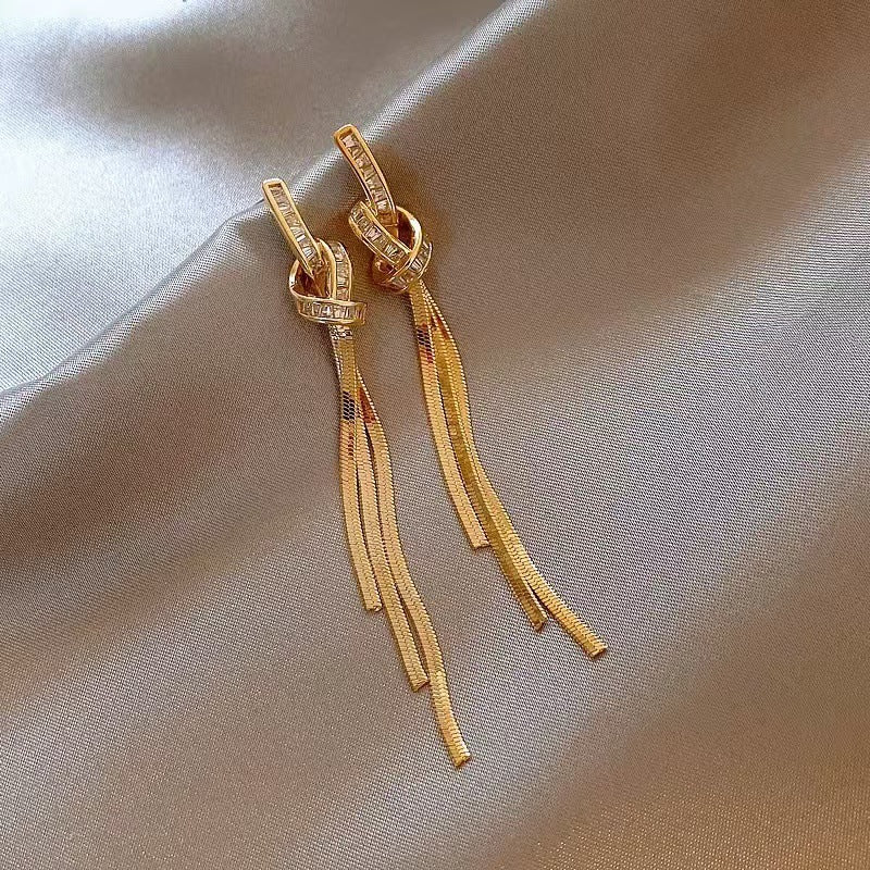 French Style Pearl Tassel Earrings with 925 Silver Needles