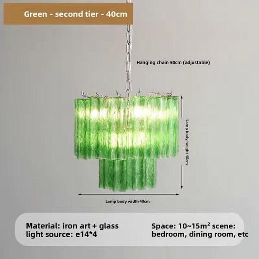 French Style Pink Glass Chandelier with Multi Layer Design