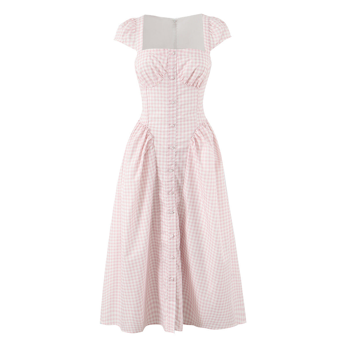 French Style Plaid Square Neck Dress