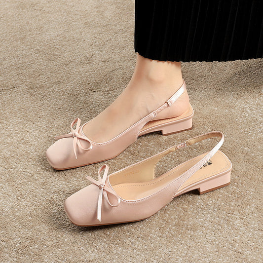 French Style Satin Bow Low Heel Women Shoes
