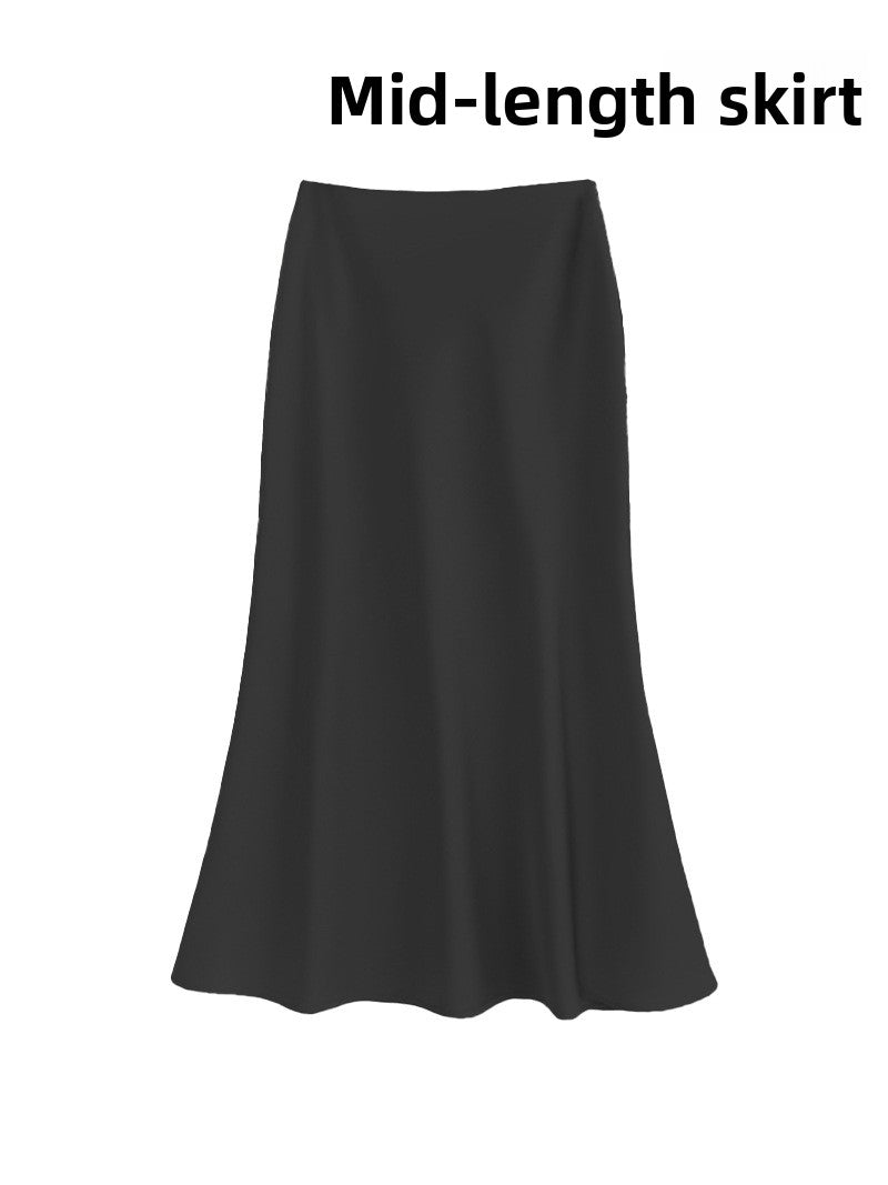 French Style Satin Draped Skirt