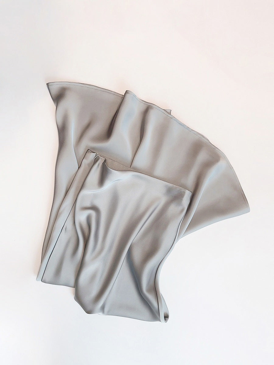 French Style Satin Draped Skirt