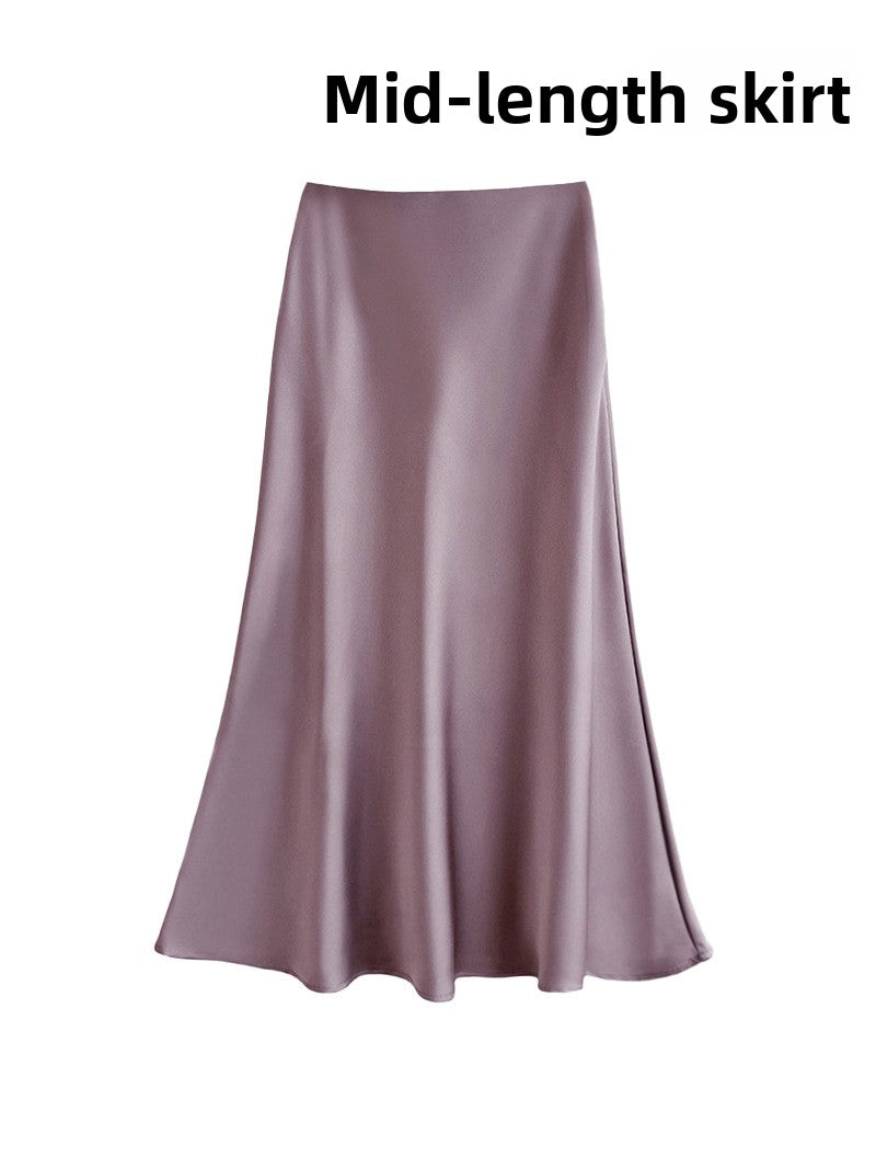 French Style Satin Draped Skirt