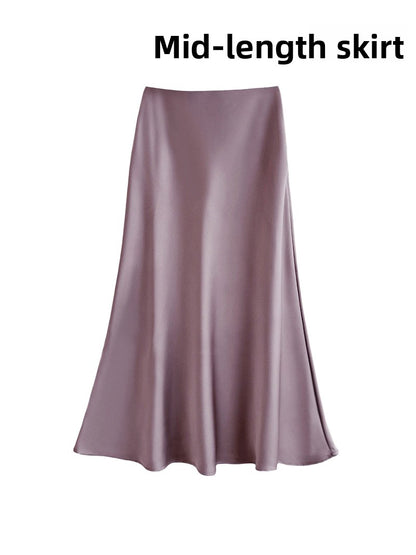 French Style Satin Draped Skirt
