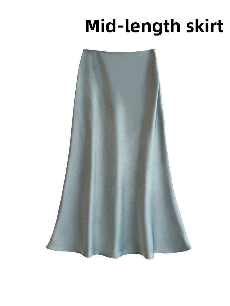 French Style Satin Draped Skirt