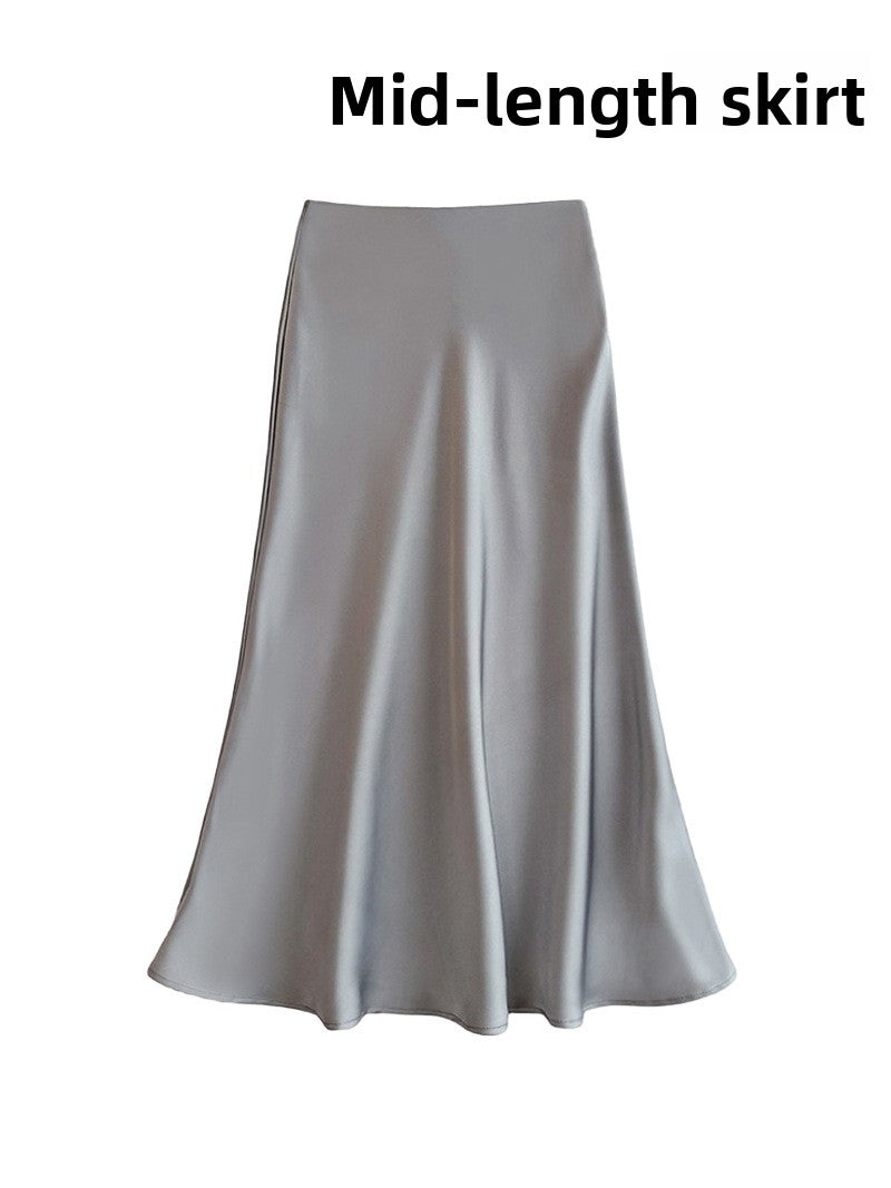 French Style Satin Draped Skirt