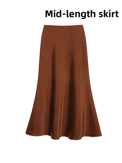 French Style Satin Draped Skirt