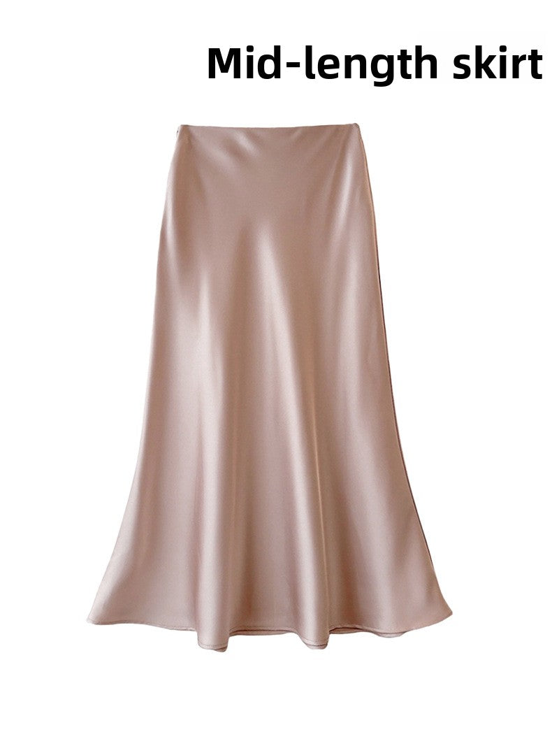 French Style Satin Draped Skirt