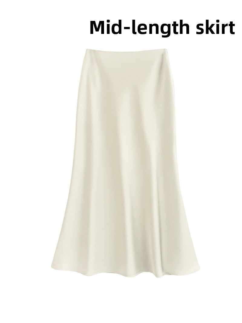French Style Satin Draped Skirt