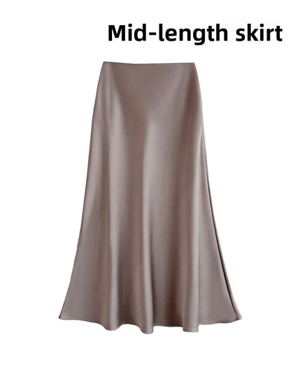 French Style Satin Draped Skirt