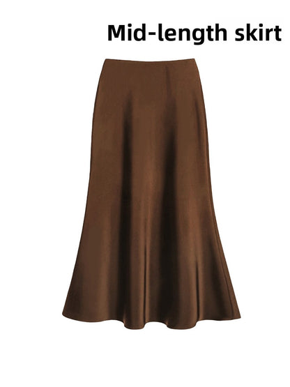French Style Satin Draped Skirt