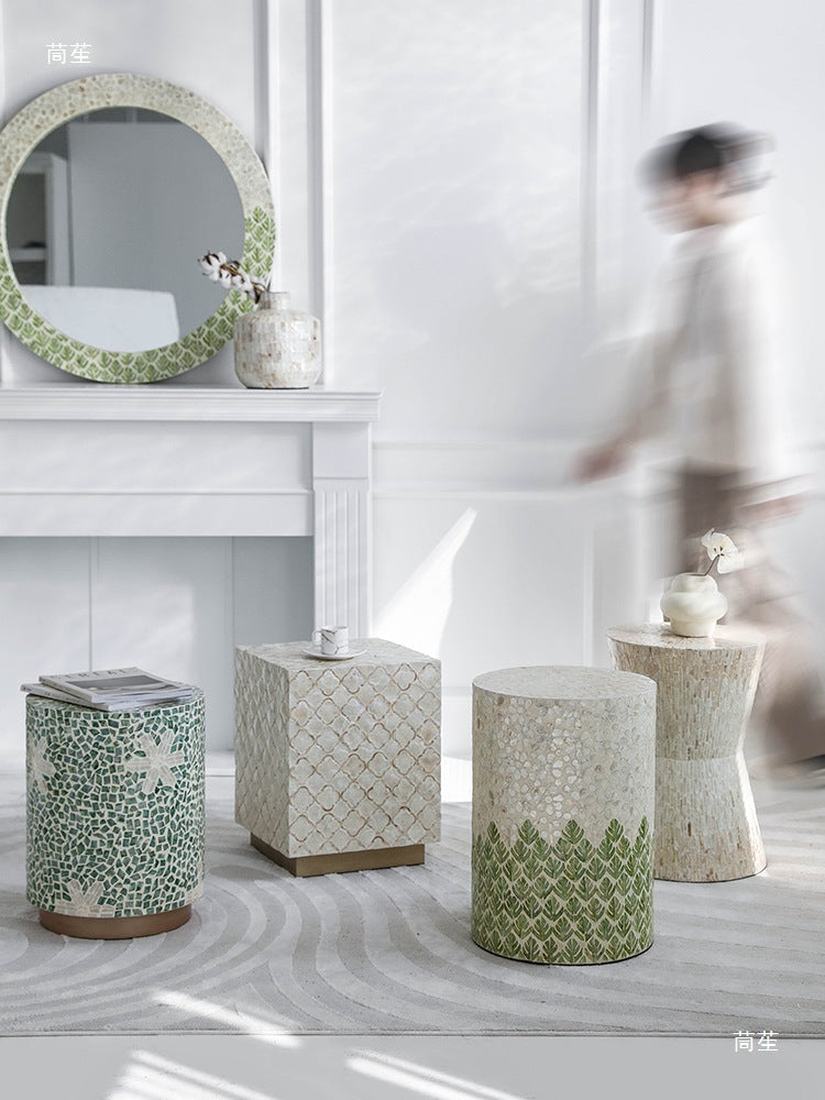 French Style Shell Inlaid Side Table for Living Room