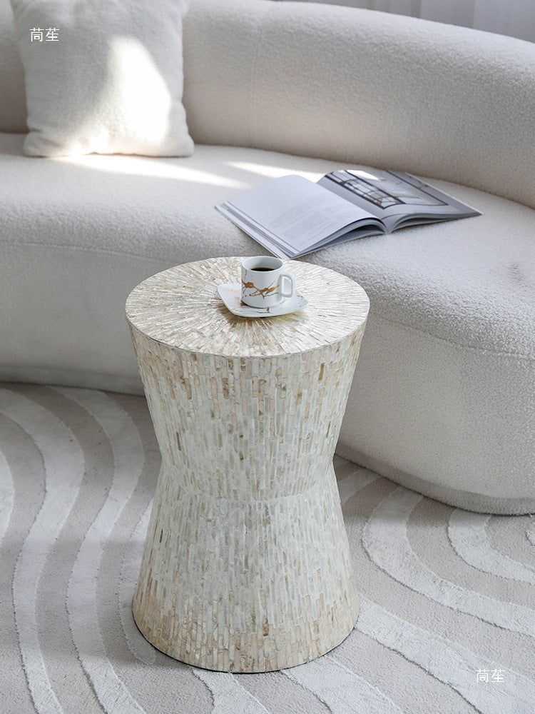 French Style Shell Inlaid Side Table for Living Room