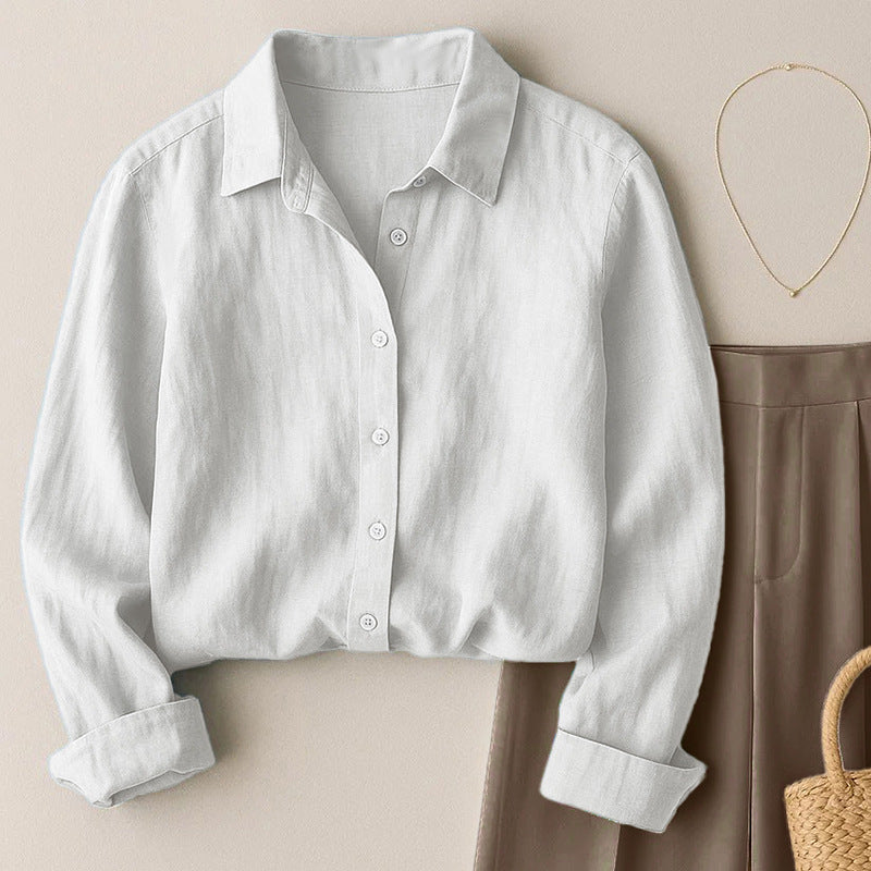 French-style solid-color cotton and linen shirt