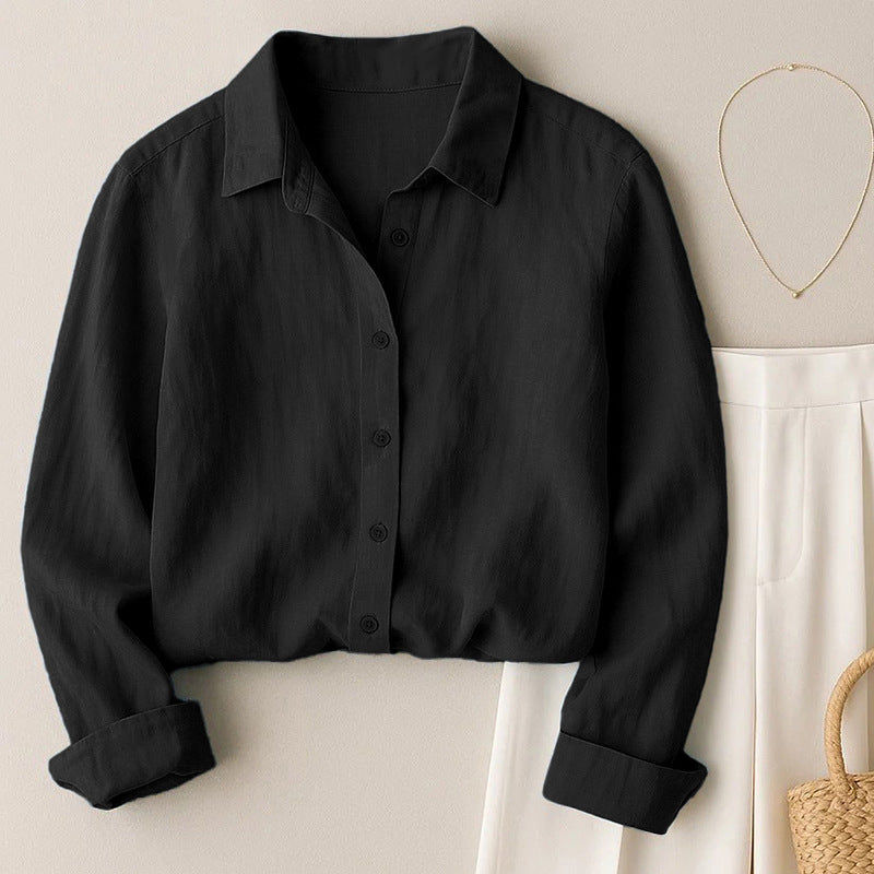 French-style solid-color cotton and linen shirt