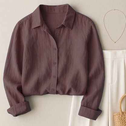 French-style solid-color cotton and linen shirt