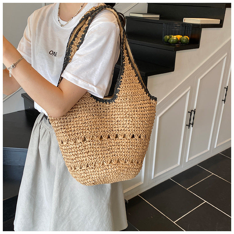 French Style Straw Woven Tote Bag