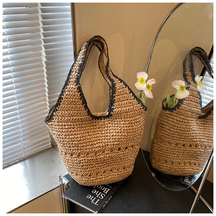 French Style Straw Woven Tote Bag