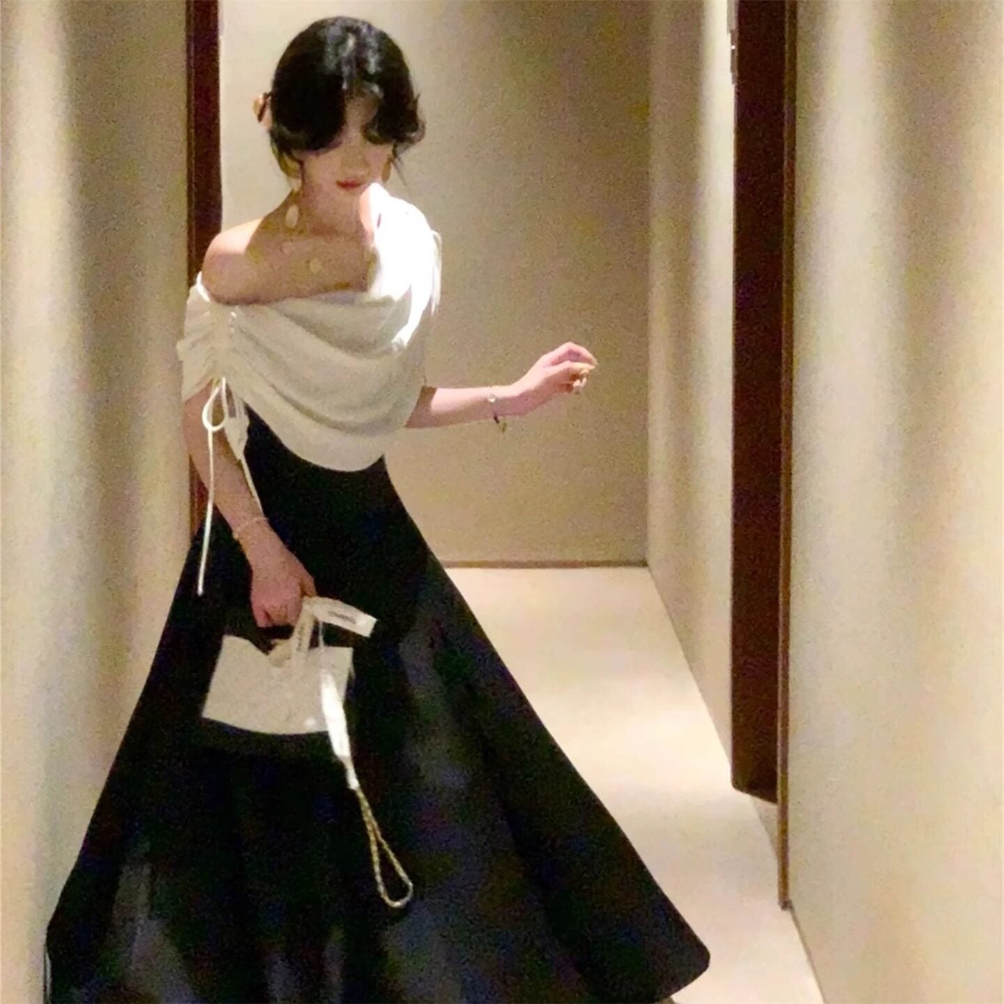 French Style Swing Collar Long Dress