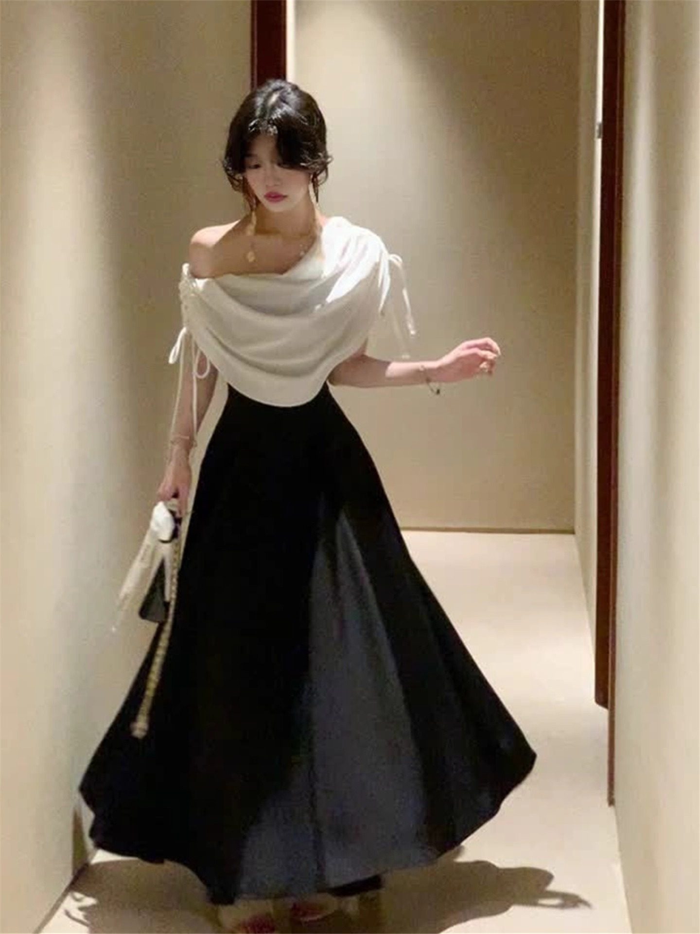 French Style Swing Collar Long Dress