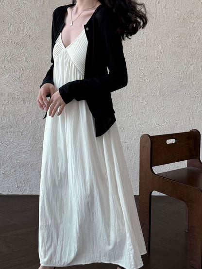 French Style V-Neck Suspender Dress