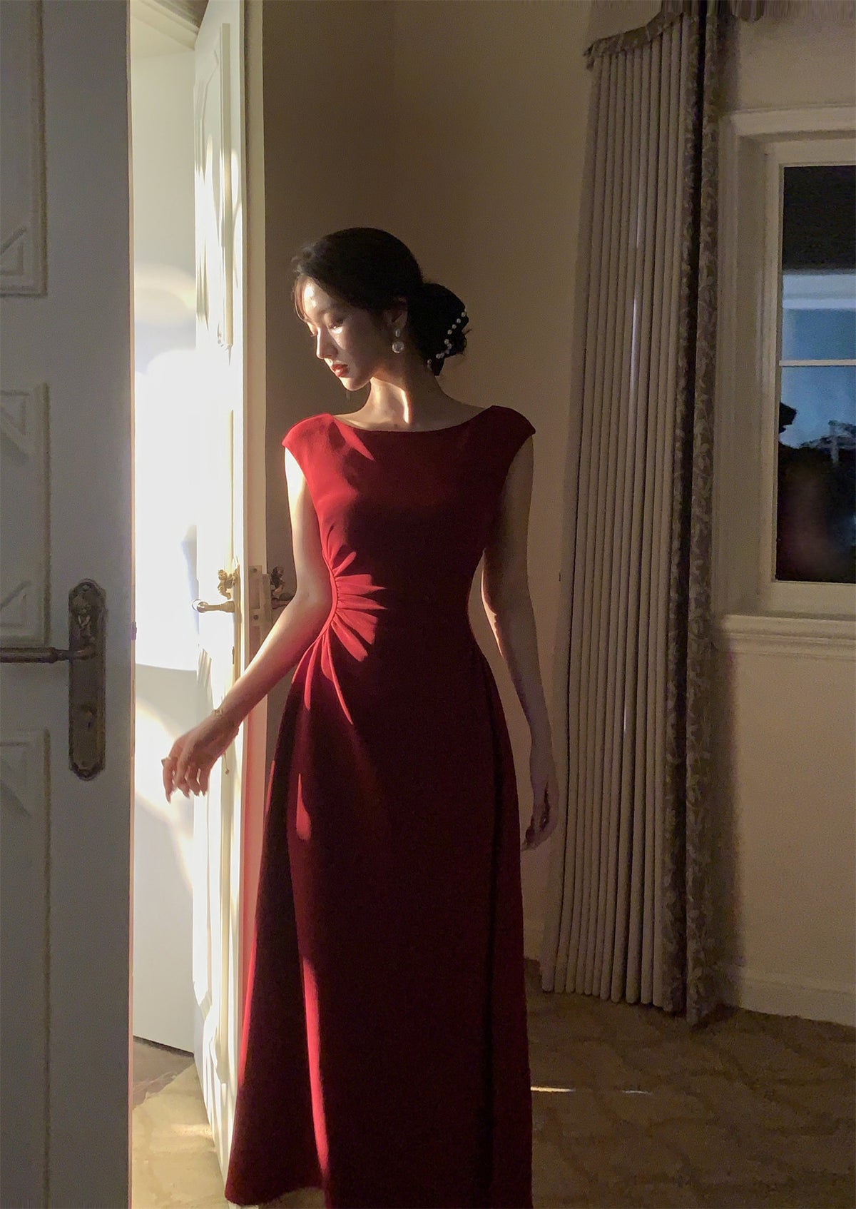 French Style Waist Cinching Knit Dress