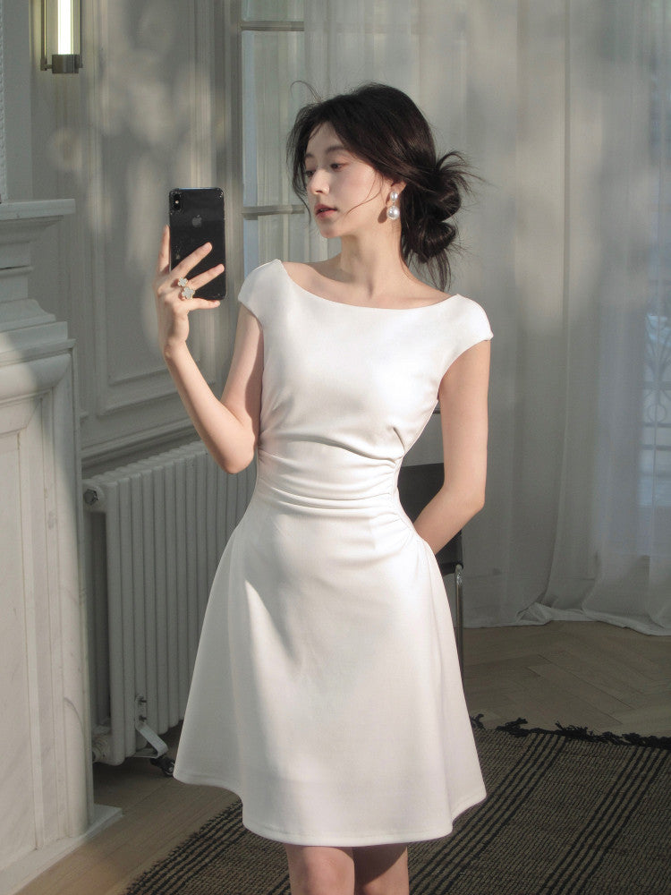 French Style Waist Cinching Knit Dress