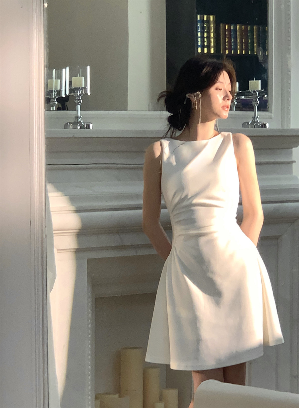 French Style Waist Cinching Knit Dress