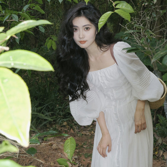 French-style white dress